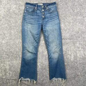 Madewell Cali Demi Boot Women's Jeans 25 Mid Rise Blue Stretch Chewed Hem